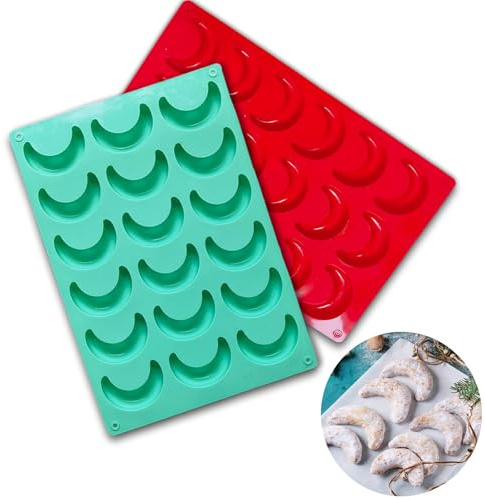 BOOSHMall Stampini in Silicone Natale, 2 pezzi Stampo per Dolcetti a Forma di Mezzaluna, Vanilla Cookies Stampo in Silicone, per Cioccolato Praline Mousse Torte Gelato