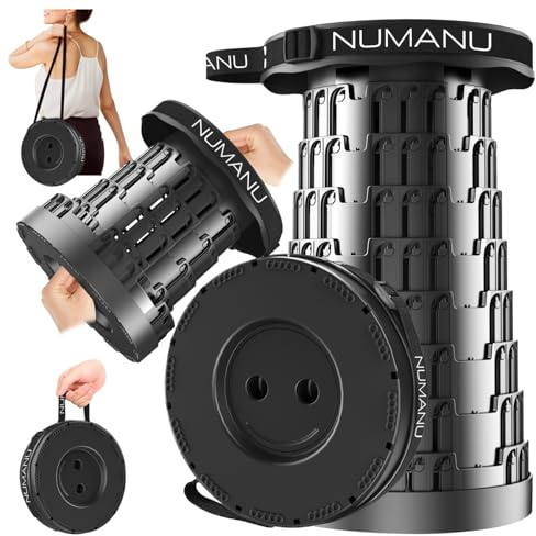 NUMANU 2026 Upgraded Collapsible Stool, Max 620lbs 2.5-18 H Adjustable Portable Folding Stool for Adults, Retractable Foldable Telescopic Seat Camping Chair or Footrest (1x Hard Seat)