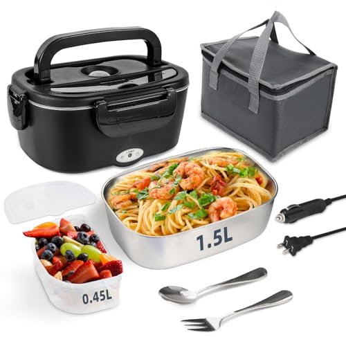 SOHIDA 1.5L Electric Lunch Box, 80W Heated Lunch Box (Matte Black)