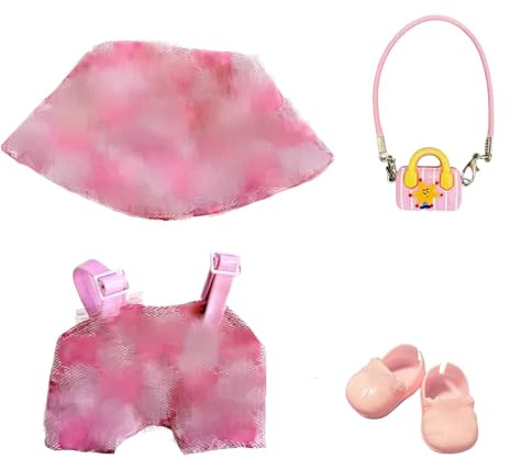 17cm Clothes Set (No Doll), Hat & Overalls Set for Doll, Accessories Suit, Stylish Adorable Dolls Clothes Accessories 1 Bib Pants 1 Pendant 1 Hats 1 Shoes Girl for Dress up Unique Style for home (F)