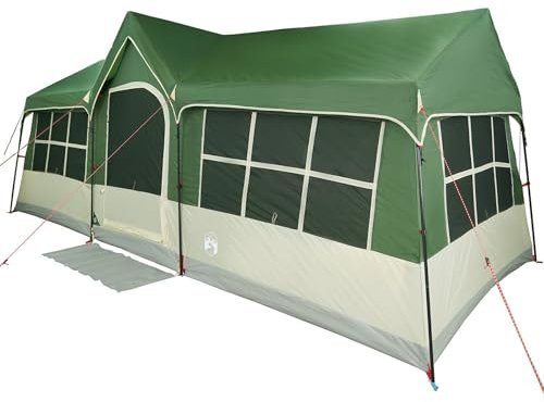 vidaXL Großes Grünes Camping Zelt Für 12 Personen Mit Reißverschluss | Wasserabweisendes Polyester Außenzubehör Für Familientreffen Und Gartenveranstaltungen Tragbar Einfach Aufzubauen