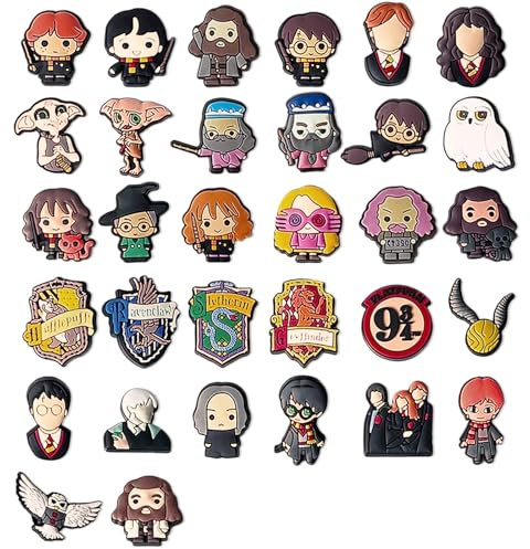LAINIKE Lot de 32 breloques Harry Shoe Pin Crocs Potter Chaussures Décoration Charme Anime Chaussures Charms Pin Enfants DIY Autocollant PVC Chaussures Charms pour enfants, Cadeaux de fête, Cadeau