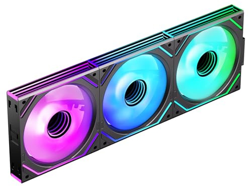 Jungle Leopard Interstellar-V2 Daisy Chain RGB PC Ventilateur 120MM 3er Pack,1850RPM/68CFM/2.4mmH2O/24LEDs,5V3PIN ARGB und 12V4PIN PWM Ventilateur (3, Black, 120MM-Reverse)