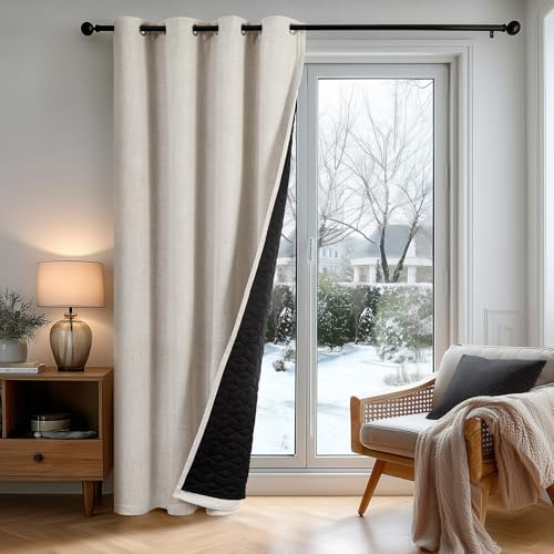 Deconovo Cortinas Salón y Dormitorio Opacas Térmicas Efecto Lino Doble Capa – Aislantes del Frío y el Calor, Antiviento, con Ojales Metálicos, 140x260 cm, 1 Panel