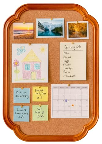 YINGXUN Scalloped Edge Wooden Frame Cork Board 17.7x23.6in (45x60CM) - Decorative Hanging Pin Bulletin Message for Office School Home (Brown)