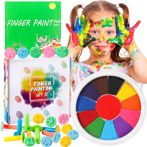 JUQG 12 Couleurs Tampons Encreurs Enfants, Tampons d'impression Colorés pour Enfants avec Livre D'images, Tampons Encreurs Couleur pour Enfants pour la Peinture DIY et la Fabrication Artisanale