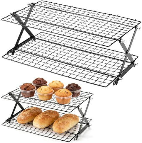 Umllpet Griglia di Raffreddamento Pieghevole a 2 Livelli, 15x10x3 cm, Resistente al Forno e Lavabile in Lavastoviglie, Ideale per Pane, Biscotti e Dolci