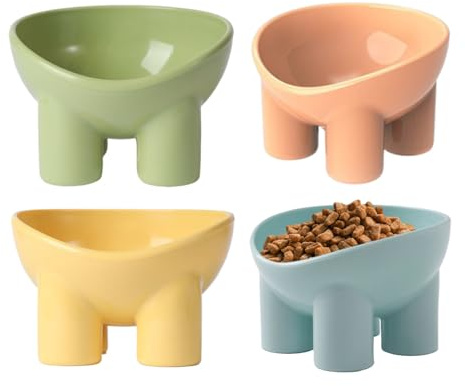 Cuenco Elevado para Mascotas - 4 Piezas De Plato Inclinado para Gatos De 500 Ml, Protector De Cuello, Plato para Patas De Elefante | De Comida Y Agua para Perros Y Gatos, Alimentación