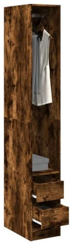 Penderie en bois de chêne fumé, 30 x 50 x 200 cm, avec tiroirs et compartiment, espace de rangement moderne, pour chambre à coucher, couloir, garde-robe compacte, avec tringle à vêtements et système
