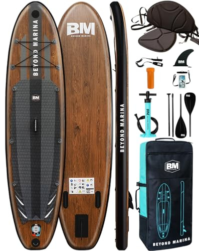 BEYOND MARINA 10'6 Premium Paddle Board + Seat, Inflatable Stand Up Paddle Board for Adults & Youth, Lightweight All-Around SUP Board with Accessories - (320x81x15 cm), Wood