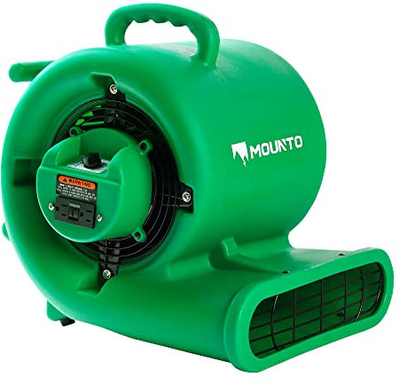 Mounto 1/3hp Air Mover 2000cfm Carpet Dryer Blower Floor Drying Fan - 3-Speed Air Mover w/Dual GFCI Outlet, 25ft Power Cord for Drying, Cooling, Air Circulation (Green)