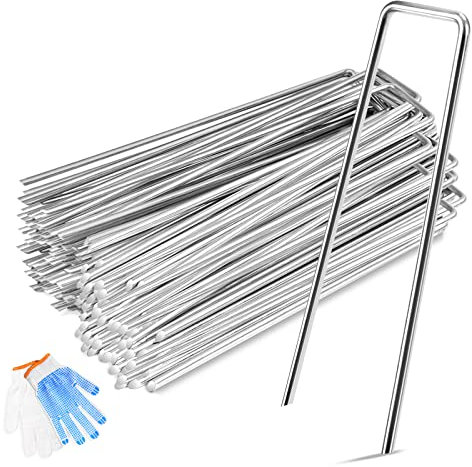 Garden Pegs GIOVARA 100 x 6''/150mm U-shaped multi-purpose galvanised steel Garden Securing Pegs Garden Securing Pegs for securing weed fabric, landscape fabric- 2.98mm thick galvanised steel wire
