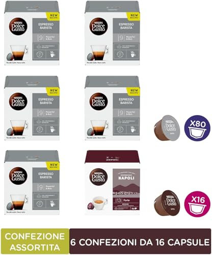 NESCAFÉ DOLCE GUSTO Confezione Assortita Caffè Espresso Barista e Espresso Napoli, 6 Confezioni da 16 Capsule (96 Capsule Compatibili Nescafé Dolce Gusto)