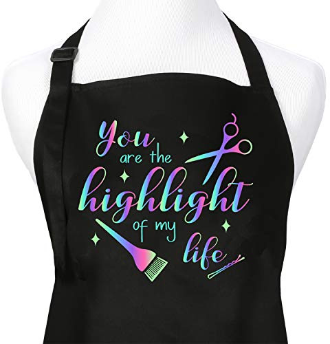 Plum Hill You Are the Highlight of My Life Colorful Screen Printed Hair Stylist Bib Apron for Professional Salons or Home Hair Cutting, Long Ties Adjustable Neck with Pockets, Candy Coating