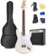 Max GigKit E Gitarre Set, E Guitar, Elektrogitarre mit Verstärker 40 Watt, Gitarrentasche, Plektrum, Gurt, Stimmgerät, Instrumentenkabel, Ersatzsaiten, 4/4 Electric Guitar, E Gitarren Set in Weiß