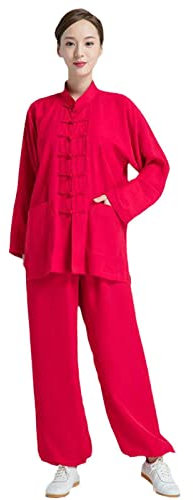 HFCY Kung Fu Uniform Chinesische Traditionelle Kampfsportbekleidung Wing Chun Kleidung Tai Chi Trainingstücher Taekwondo-Kleidung für Herren und Damen, Rot, L