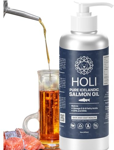 HOLI Salmon Oil for Dogs Skin and Coat | Icelandic Fish Oil for Cats & Dogs | Omega 3 EPA + DHA Supports Joint Mobility, Immune & Heart Health
