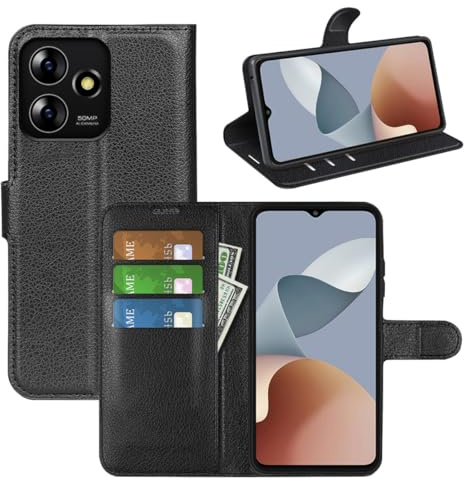 Wigento Für ZTE Blade A73 4G / V50s / Axon 50 Lite Handy Tasche Wallet Premium Schutz Hülle Case Cover Etuis Neu Zubehör Schwarz