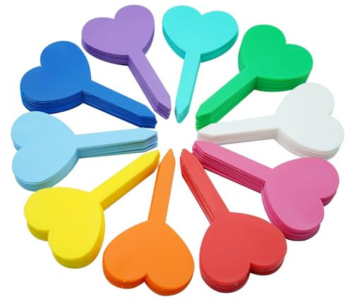 paxlloonge Lot de 100 étiquettes de plantes, 10 étiquettes multicolores en forme de cœur, étiquettes de plantes pour jardin extérieur, étanche, pour légumes, fleurs