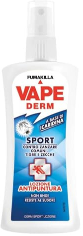 Vape Derm Sport Spray Antizanzare Lozione Antipuntura Contro Zanzare Comuni Zanzare Tigre E Zecche 100 Ml (1 Unità)