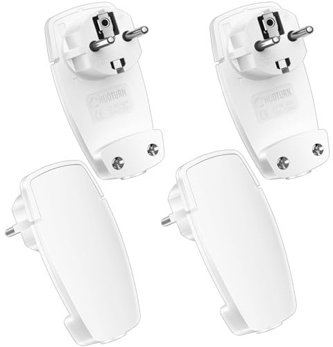 4 pezzi bianco contatto di protezione spina angolare 250 V (16 A), spina europea con manico pieghevole, spina di protezione per cavi fino a 3 x 1,5 mm², spina piatta IP20 per uso domestico