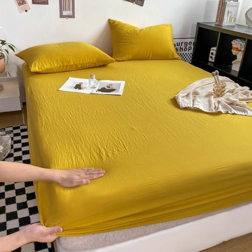 Epinki Betttuch 120x200cm Hülle, Spannbettlaken Gesteppt Einfarbig Gelb Schlafkomfort, Polyester Baumwolle Bett Laken Bezug für Boxspringbett & Wasserbett