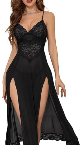 Bunanphy Women Sexy Lace Lingerie Set Nightdress V-Neck Babydoll Sleepwear Nightgown Chemise Night Dress