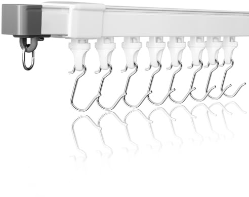DEFYNEE Tringle à rideau rétractable 130-240cm, tringle à plafond en aluminium, kit de tringles silencieuses, tringle à rideau de séparation pour les fenêtres et les pièces, Blanc