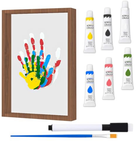 Familien Handabdruck & Fußabdruck Baby Set, DIY Gipsabdruck Hand und Fuß mit Holzrahmen, Ungiftige Fingerfarben, Kreatives Abdruckset Baby, Newborn Baby Set, Geschenk für Eltern & Großeltern (Braun)