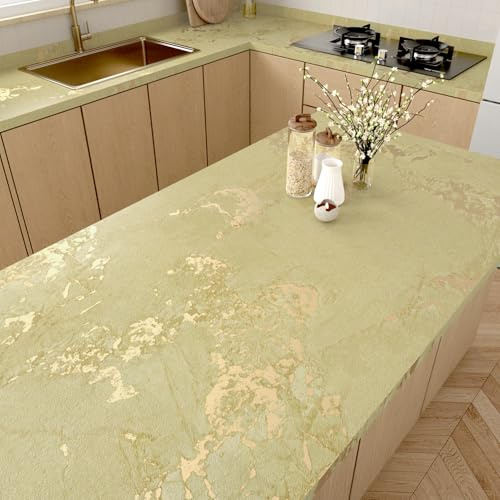 HotDecor Papel Tapiz Autoadhesivo Marmol Dorado/Amarillo Vinilo Adhesivo Muebles Cocina Papel Pintado Autoadhesivo Pared Dormitorio Vinilo Marmol Para Encimera De Cocina 40cm x 200cm