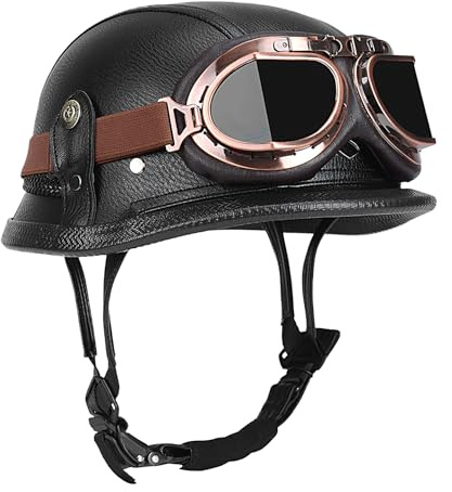 Casco Stile Tedesco,Mezzo Casco con Visiera per Moto - Mezzo Casco Unisex con Protezione per Testa, di Sicurezza per Scooter