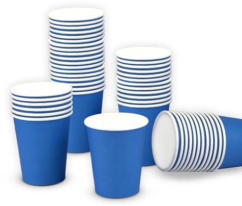 Talking Tables 60 vasos de papel desechables azules para fiestas de cumpleaños, bodas, vacaciones, bebidas, bricolaje, 250 ml