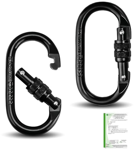 MYLERCT 25KN Karabiner Groß,2 Stück Karabinerhaken Groß, Sicherheitszertifiziert – Kletterkarabiner,Karabinerhaken Schwarz Tragfähigkeit 2500 kg für Bergsteigen Seilabseilen Hängematten Camping