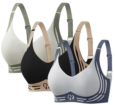 Sujetador Deportivo Mujer Sujetador sin Aros con Relleno Básico Bandolera Ajustable Comodos Sujetadores Deportivos Mujer Push Up Suaves Elástico Transpirable Pack 3