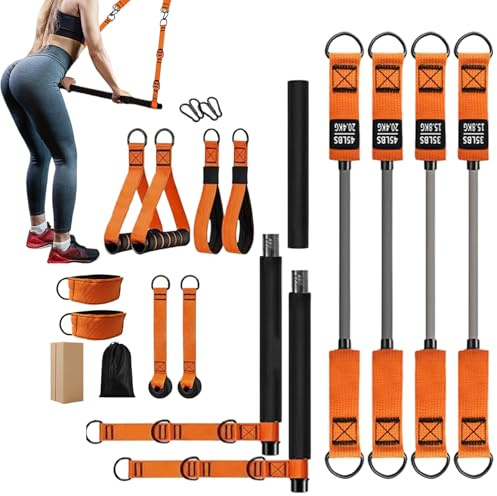 Kit de barre de pilates avec bandes de résistance | Équipement de fitness multifonctionnel – Équipement d'entraînement musculaire pour squats à domicile, gymnastique, débutants, chercheurs