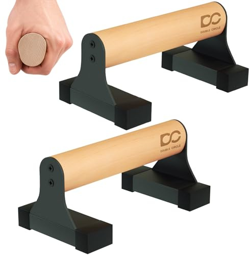 Double Circle Parallettes Push Up Bar with Ergonomic Wooden Handles - Calisthenics Equipment - Non-slip Parallel Bars for Strength Training and Calisthenics - Pushup Handles Parallettes Bars (9 IN)