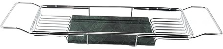 Expandable Metal Marble Bathtub Tray, Non-Slip, Space-Saving, Multifunctional for Bath & Kitchen, Stylish Silver/Green Design, Perfect for Relaxation & nization