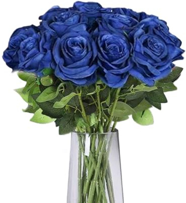 TILONKJ 12 Pièces Roses Artificielles Bleues pour Mariage,Fleurs Artificielles Aussi Belles Que des Vraies,pour Bouquet de Mariée,Fête d'anniversaire,Anniversaire,Jardins,Cimetière(Bleu)