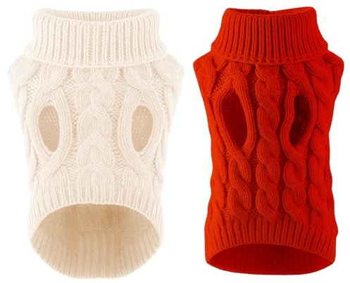 Dog Jumper, 2 Pack Dog Jumpers Small, Warm Coats for Small dogs, Soft Sweater Jumpers, Red and White