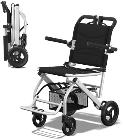 18lbs Ultra-Lightweight Wheelchair, Foldable Transport Wheelchair for Seniors & Adults with Handbrake, Easy Portable Travel Wheel Chair with Padded Seat & Storage Bag, Supports 220lbs No Installation