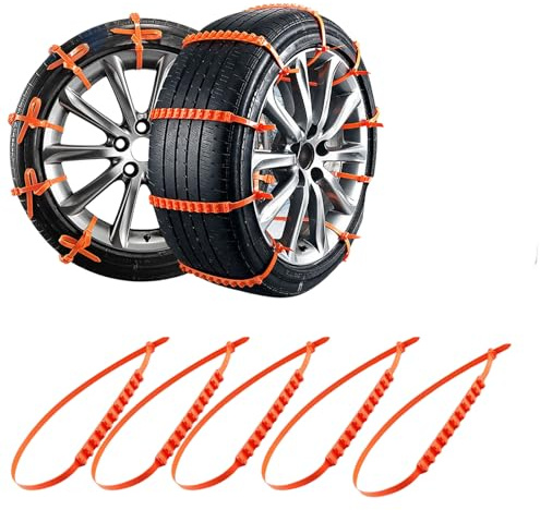 Reusable Snow Chains, Pack of 5, Non-Slip Tyre Chains, Universal, Emergency Traction Aid for Snow and Ice, Wheel Chains with Multilayer Teeth, Ice Breaking, Suitable Tyres 145 mm - 295 mm