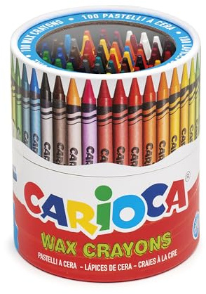 CARIOCA Pastelli a Cera – Barattolo 100 Pezzi, Colori Brillanti, Facili da Temperare, Lavabili, Punta Grossa da 8 mm, Atossici – Ideali per Bambini e Scuola