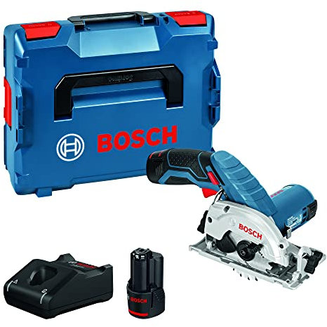 Bosch Professional 12V System Cordless Circular Saw GKS 12V-26 (incl. Hex key, Parallel guide/guide rail adapter, 1x circular saw blade, charger GAL 12V-40, 2x battery GBA 12V 2.0Ah, L-BOXX 136)