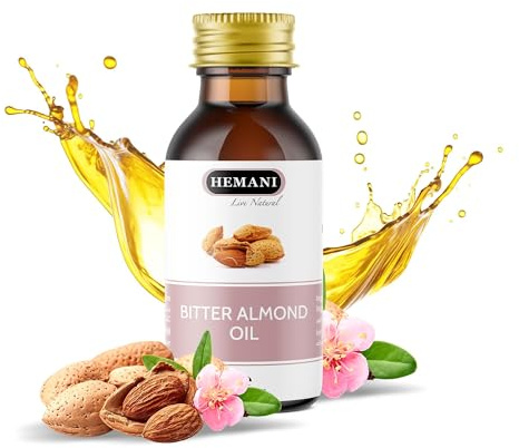 Hemani Bitter Almond Oil 30mL - Nature's Gift for Glowing Skin, Hair & Nails, Soothing Aromatherapy for Mind & Body, 100% Pure & Natural Bitter Almond - Aceite de Almendra Amarga