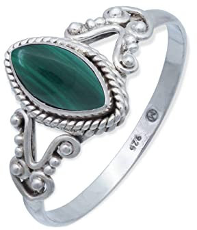 Ring 925 Silber Malachit grüner gestreifter Stein Edelstein echt Silber Damen Sterling Silber Geschenk (MRG-123-10-(50))