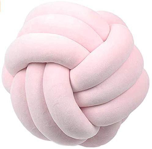 Nicole Knupfer Knot, cuscino in peluche con nodi morbidi e nodi a forma di palla, decorazione per letto, camera (rosa chiaro, 20 cm di diametro)
