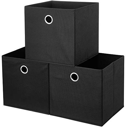 Black Storage Cube Bins 11x11x 11 Inch Cubes Organizer Storage Bins Foldable Fabric Strorage Boxes Collapsible Cubicle Storage Baskets Cloth Cube Inserts Storage Drawer for Cube Organizer QY-SC18-3