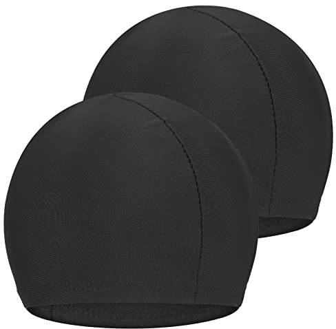 Fanshiontide Lot de 2 bonnets de natation unisexes pour femme et homme - Bonnet de bain pour cheveux longs et courts - Bonnet de piscine doux et confortable - Taille unique (noir)