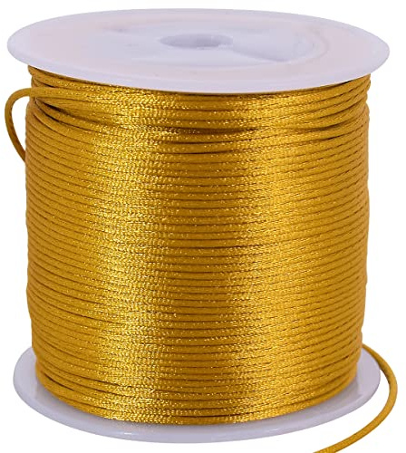 TONIFUL Nylon String Satin Cord for Necklace Bracelet Beading 1.5mm Gold | 50yd Non elastic durable non fading, for Jewelry Making Thread Rattail Macrame Trim Kumihimo Chinese Knot Craft Tags Hanging