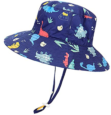 LACOFIA Sombrero de Sol Bebé Gorro Verano para Niños Sombrero Playa de ala Ancha UPF 50+ Proteccion Solar con Correa Ajustable para Barbilla Dinosaurio Marino 2-3 años